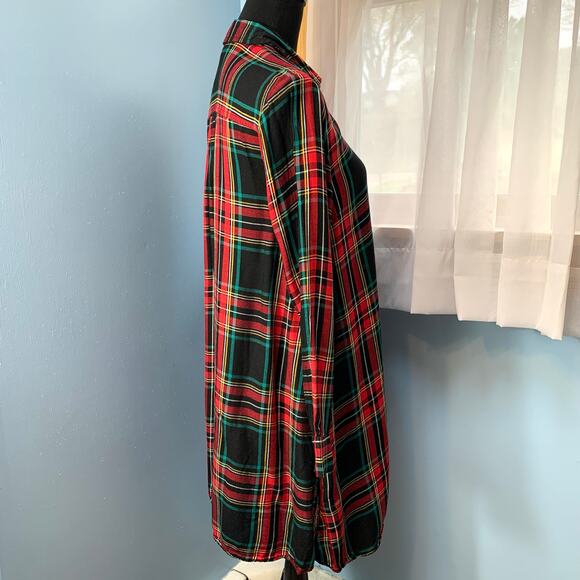 Old Navy Red Festive Plaid Button Front Shirt Dress Size Medium - Picture 6 of 8